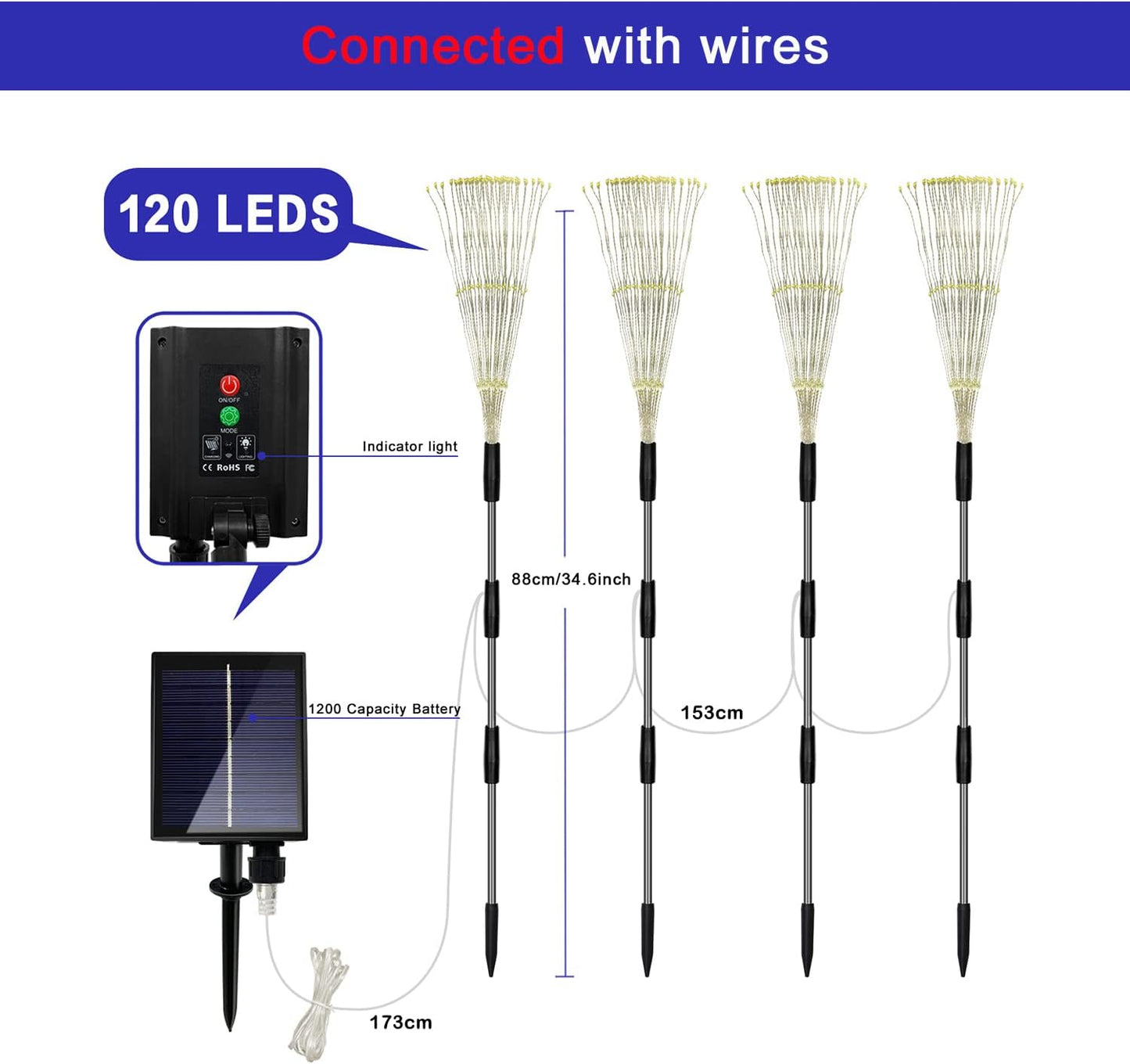 Outdoor Solar Garden Lights, 4 Pack 120 LED Copper Wire Waterproof Gar