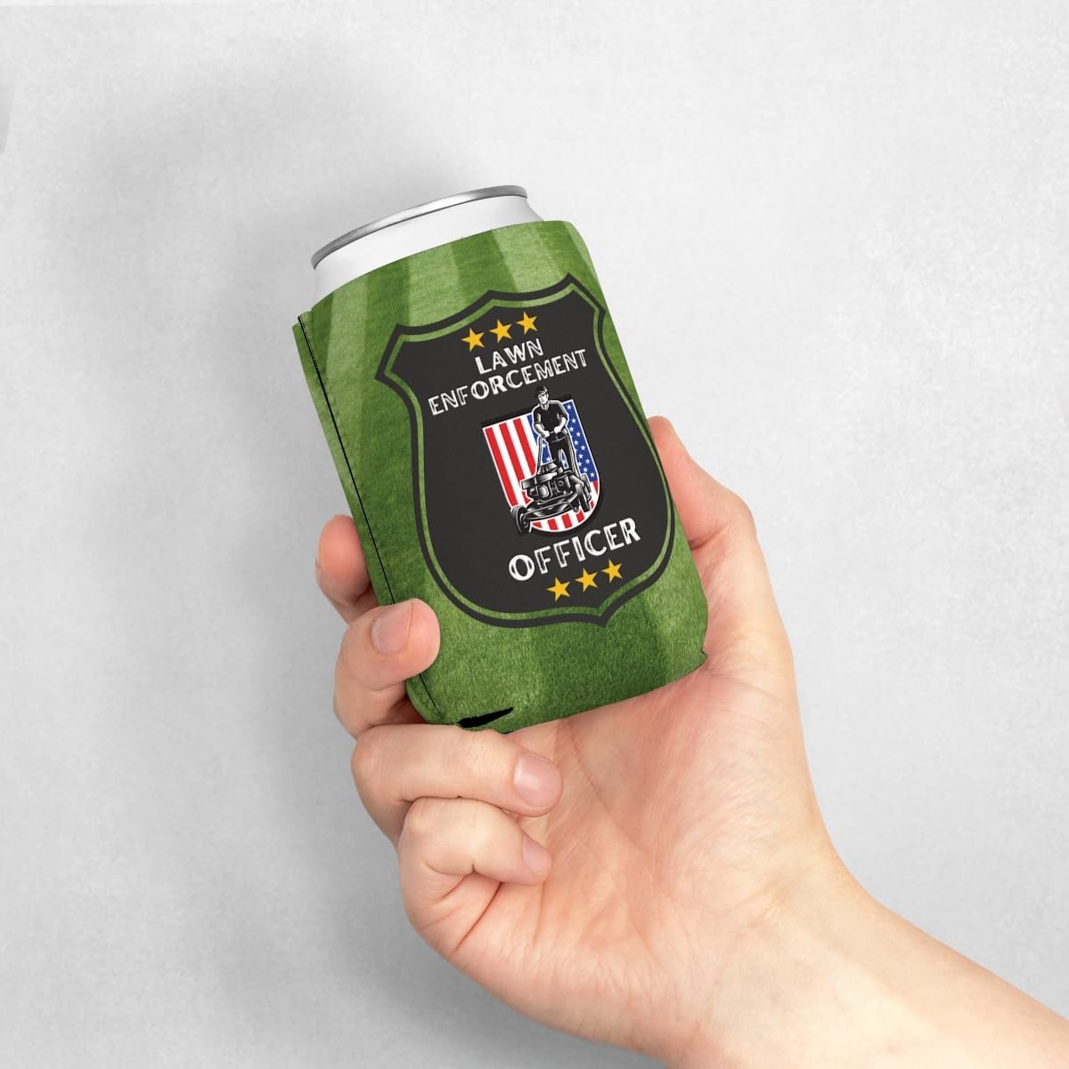 Lawn Enforcement Officer Beer Sleeve – Funny Lawn Care Gift for Dad – Neoprene Can Insulator for 12oz and 16oz Cans – Double-Sided, Durable, Outdoor Father's Day Gift