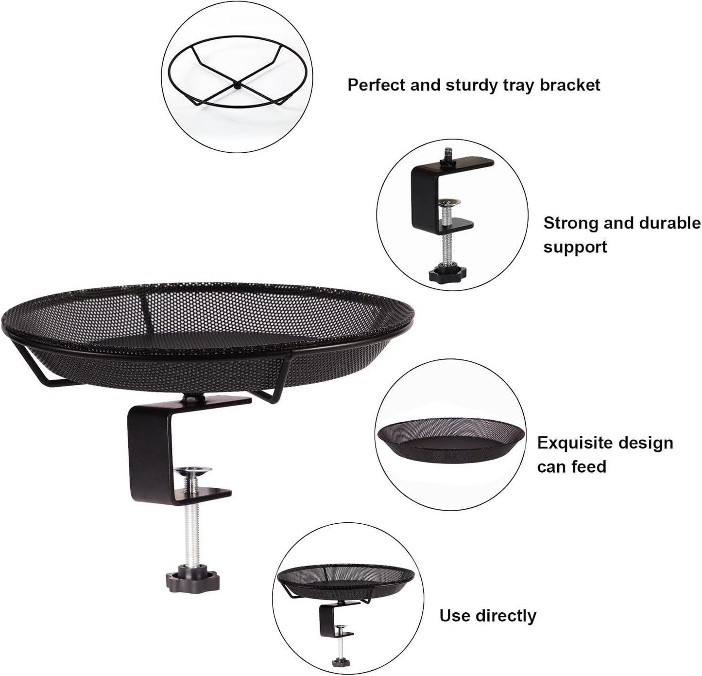 Deck Mounted Bird Feeder Bowl with 1.8 inch Thick Iron Clamp - Detachable Outdoor Decor for Garden Backyard Patio and Deck - Perfect for Attracting Birds