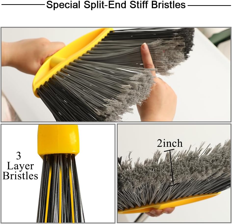 Heavy Duty Outdoor Broom and Dustpan Set - 145CM Extra Long Handle, St