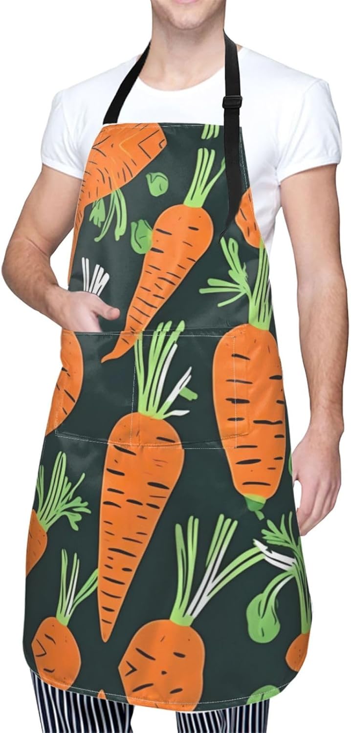 Happy carrot seamless pattern print Waterproof chef's apron with pocke