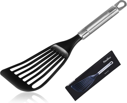 KSENDALO LFGB Certified Nylon Fish Spatula, Slotted Egg Turner for Nonstick Cookware – Flexible Wide Blade Kitchen Flipper for Eggs, Omelets, Pancakes, Dishwasher Safe (Max. 410°F）