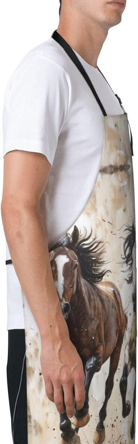 Horses Running Art print Waterproof chef's apron with pocket apron for kitchen cooking baking barbecue and gardening