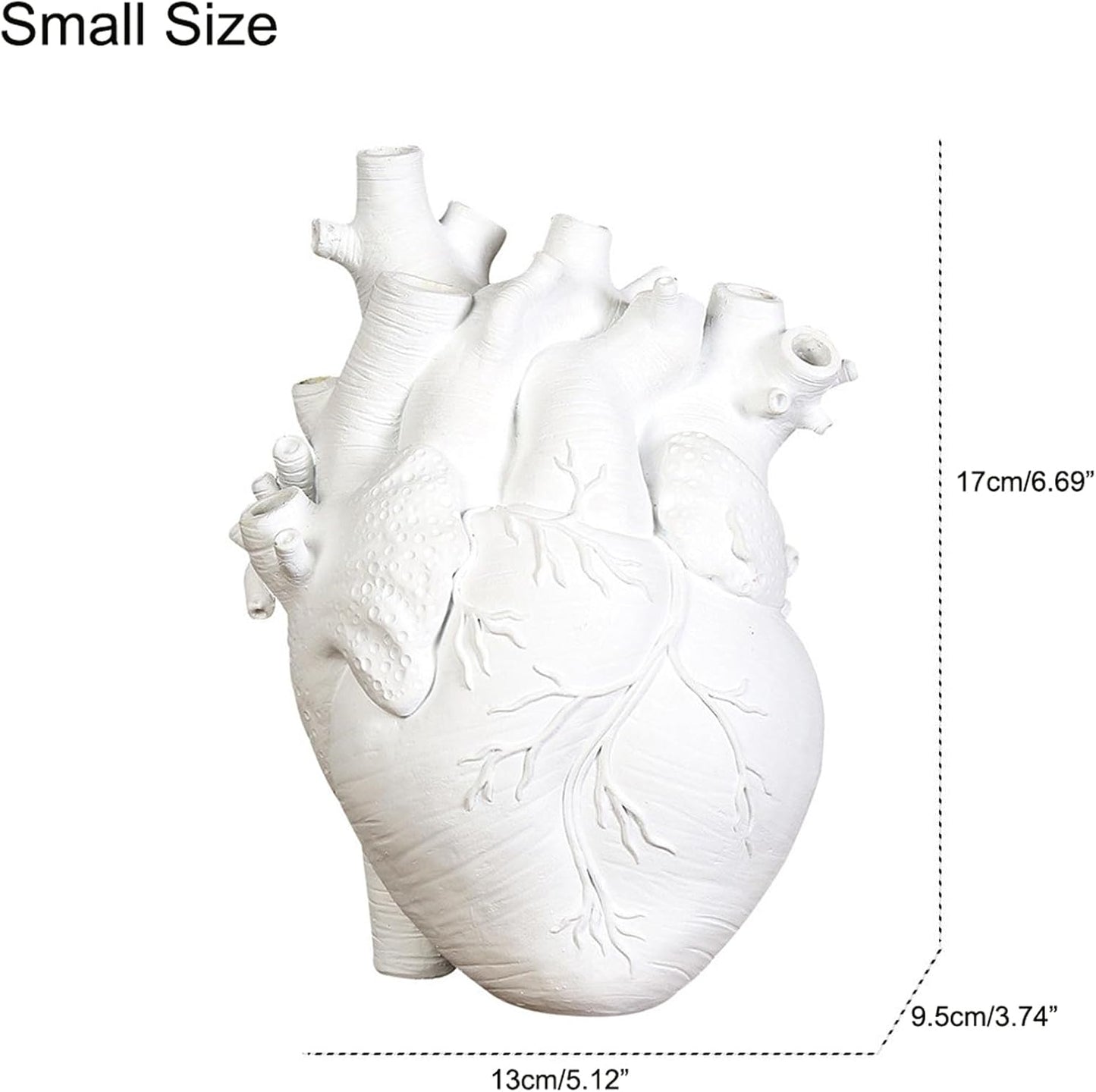 Resin Vase Planter, Decorative Heart Vase - Anatomical Heart Tabletop Decorative Craft, Farmhouse Living Room Bedroom Countertop (White,Small)