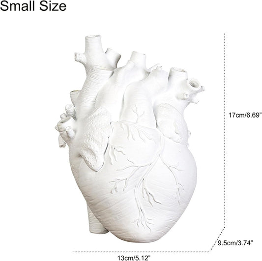 Resin Vase Planter, Decorative Heart Vase - Anatomical Heart Tabletop Decorative Craft, Farmhouse Living Room Bedroom Countertop (White,Small)