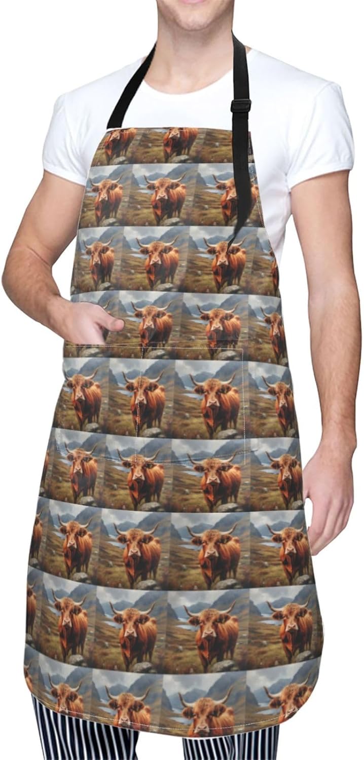 YANYU Cow Print 28x33 In Kitchen Apron Stylish Chef Apron with Pockets for Cooking Baking Painting