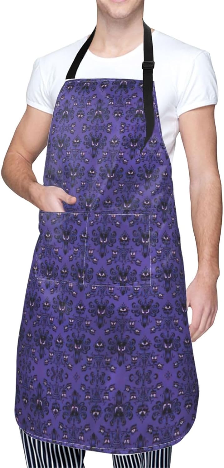 Haunted Mansion Print 28x33 In Adult Kitchen Apron with Pockets Versatile Chef Smock for Cooking Baking