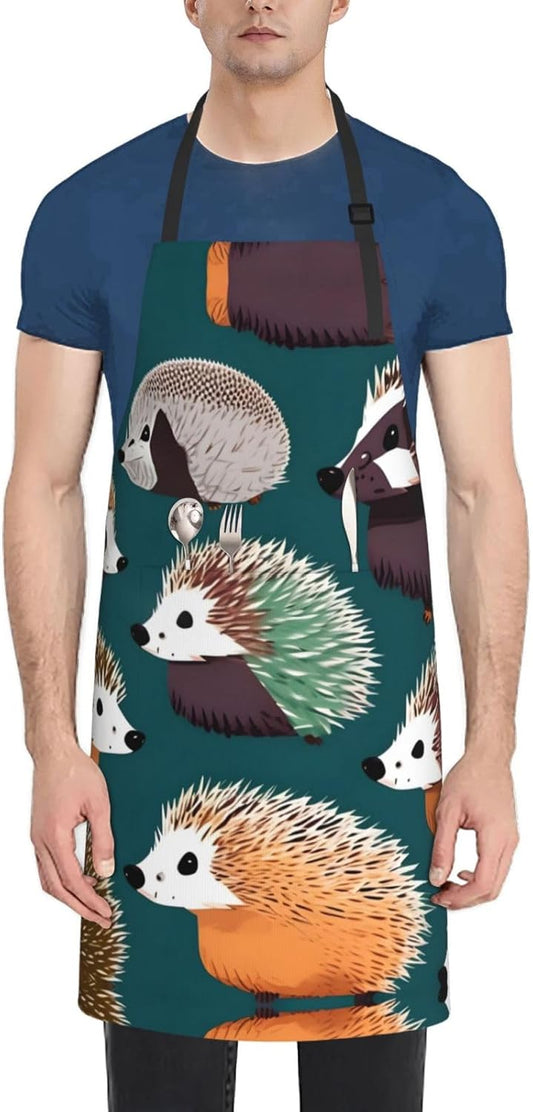 Many hedgehogs print Waterproof chef's apron with pocket apron for kitchen cooking baking barbecue and gardening