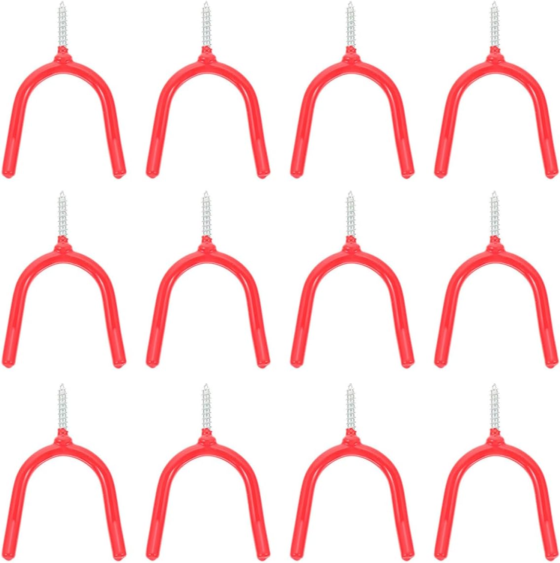 BESTOYARD 12pcs Heavy Duty Garage Hooks Wall Mount Tool Hangers Utility Hooks for Garden Tool Storage and Mop Broom Organizer in Red