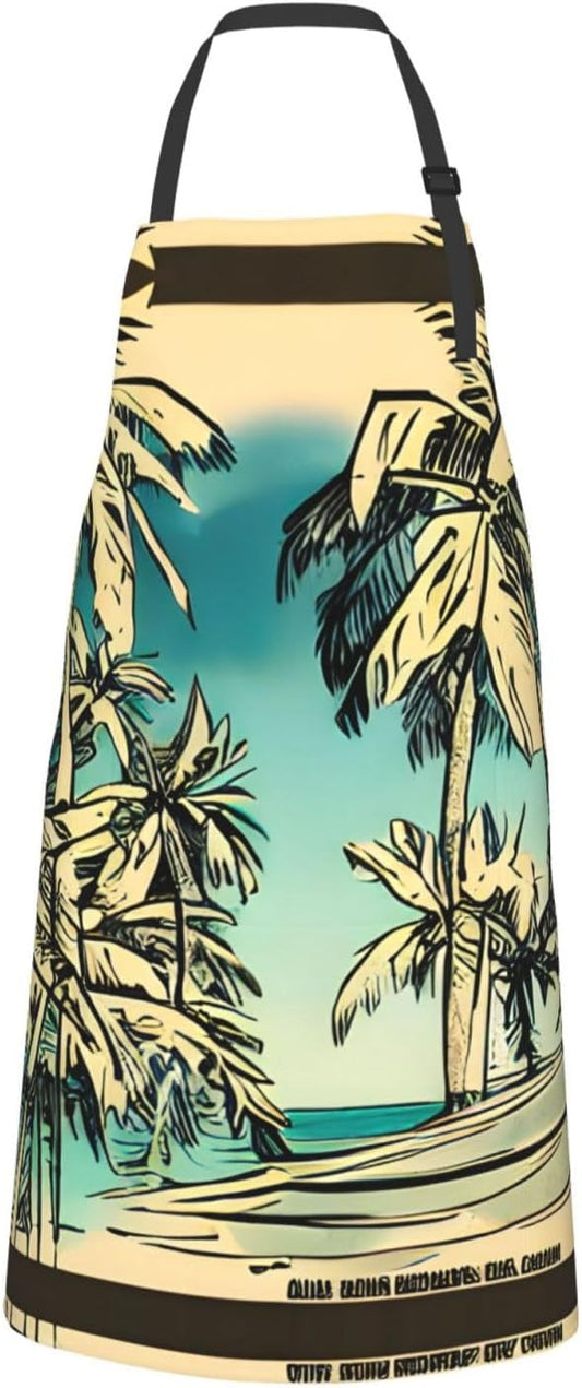 Sketch Hawaii print Waterproof chef's apron with pocket apron for kitchen cooking baking barbecue and gardening