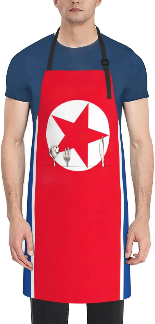 Korean flag print Waterproof chef's apron with pocket apron for kitchen cooking baking barbecue and gardening