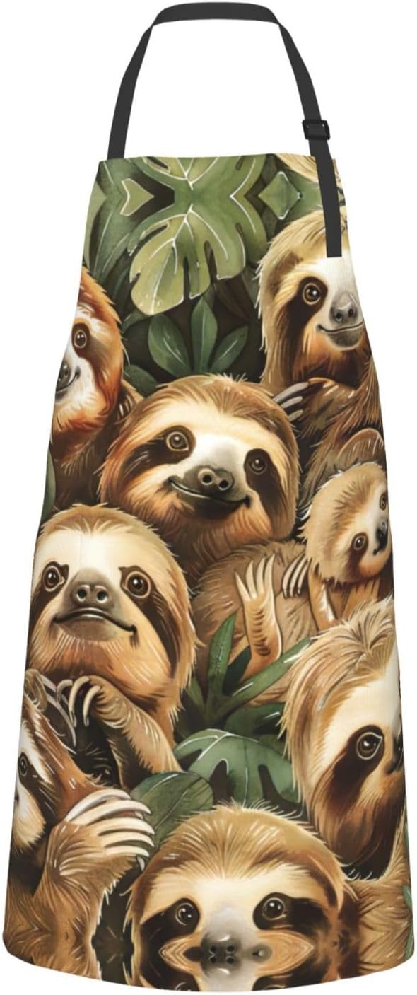 Cute Sloth print Waterproof chef's apron with pocket apron for kitchen cooking baking barbecue and gardening