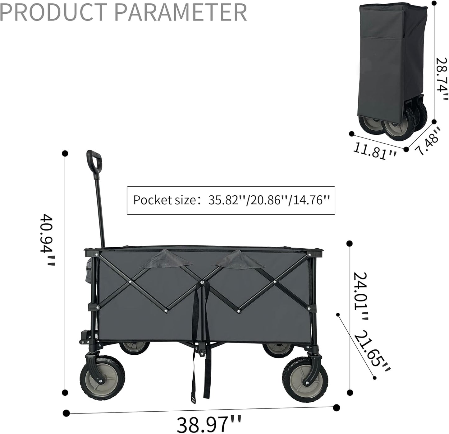Outdoor Steel Wagon Cart Garden Wagon with Adjustable Handles 2 Cup Holders Wheels 220LBS Large Loading Capacity Collapsible