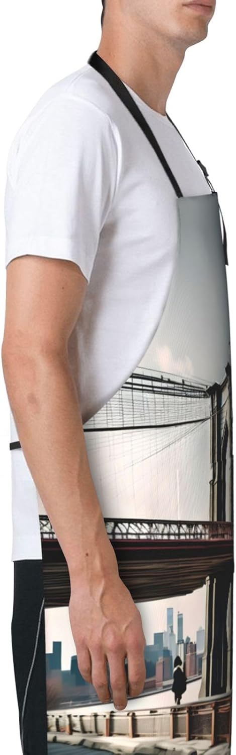 Brooklyn Bridge s Print Laundry apron 28x33 In Waterproof Kitchen Apron with Pockets for Cooking Baking