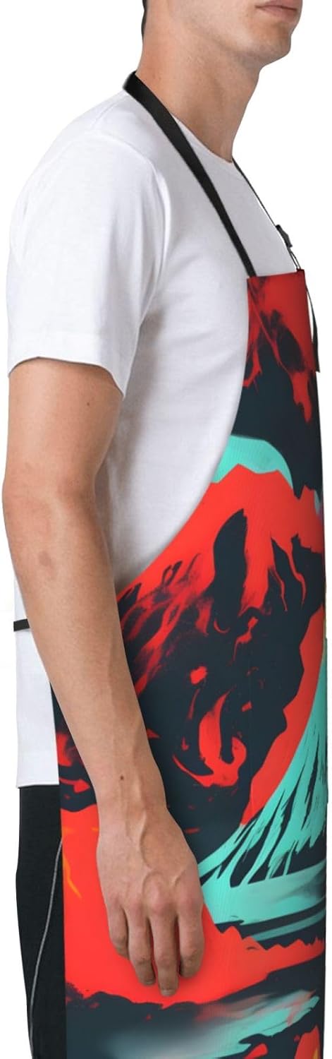 YANYU Volcano Bloom Print 28x33 In Kitchen Apron Stylish Chef Apron with Pockets for Cooking Baking Painting