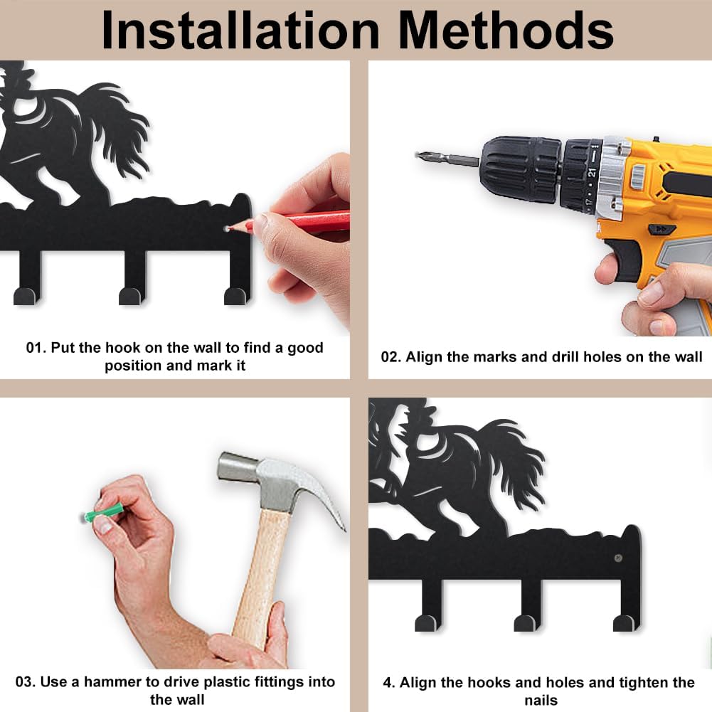 MAYJOYDIY Human Horse Riding Metal Key Hooks 9.8×15.7 Inch Western Cow