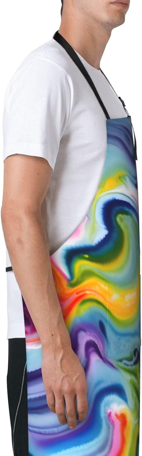 YANYU Tie Dye Print 28x33 In Kitchen Apron Stylish Chef Apron with Pockets for Cooking Baking Painting