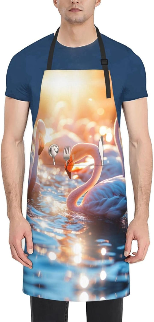 Flamingos Partying print Waterproof apron with pocket adjustable cooking apron for adult kitchen bibs to bake
