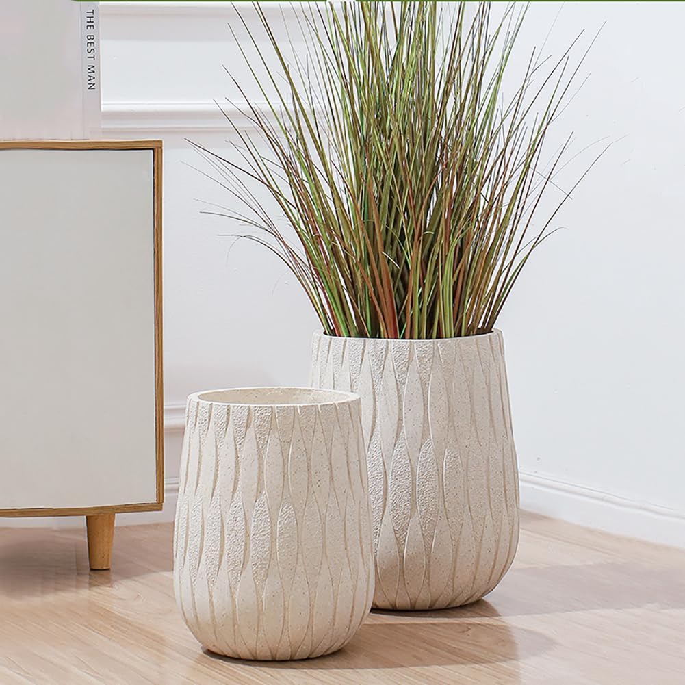 Weathered Concrete Large Planter, Outdoor Decorative Tall Flower Pot with Drainage Hole,Round Planter Pots for Home, Garden, Patio, Courtyard,Porch,White1
