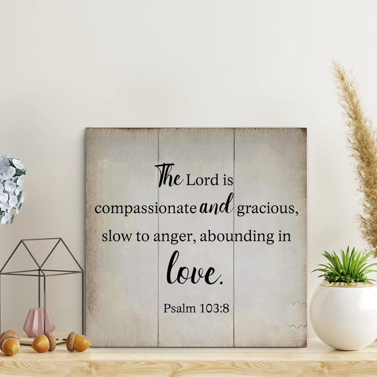 LITTLEGROVE SEEDS Rustic Scripture Wood Sign The Lord Is Compassionate And Gracious Psalm 103:8 Sign Farmhouse Wall Art Rustic Wall Decor for Home Man Cave Gate Garden Bars Cafes 10x10in