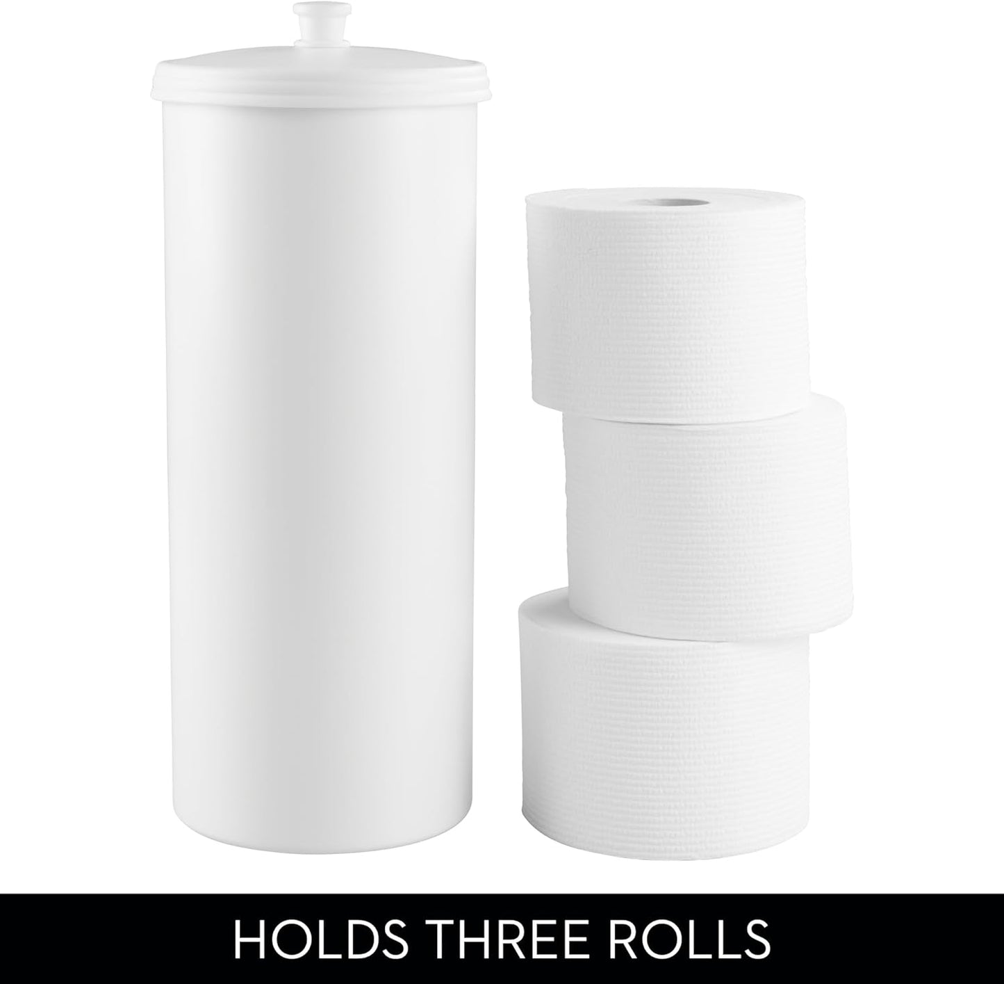 iDesign Freestanding Bathroom Toilet Paper Storage Holder with Lid for 3 Extra Rolls, White