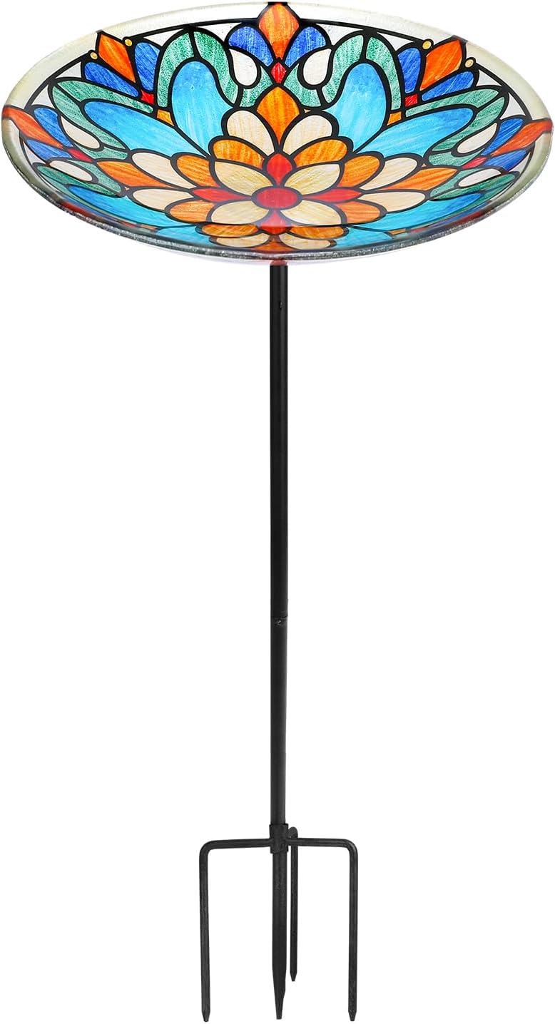 Bird Baths for Outdoors, Glass Birdbaths Outdoor Garden Birdfeeder wit