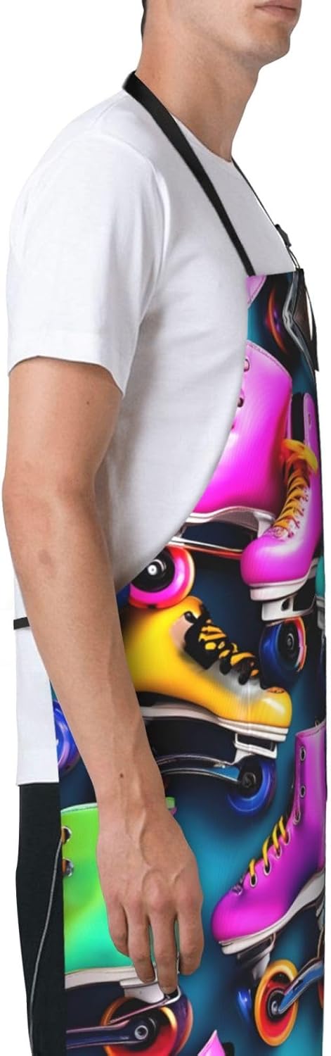 Colorful Roller Skates Print Laundry apron 28x33 In Waterproof Kitchen Apron with Pockets for Cooking Baking