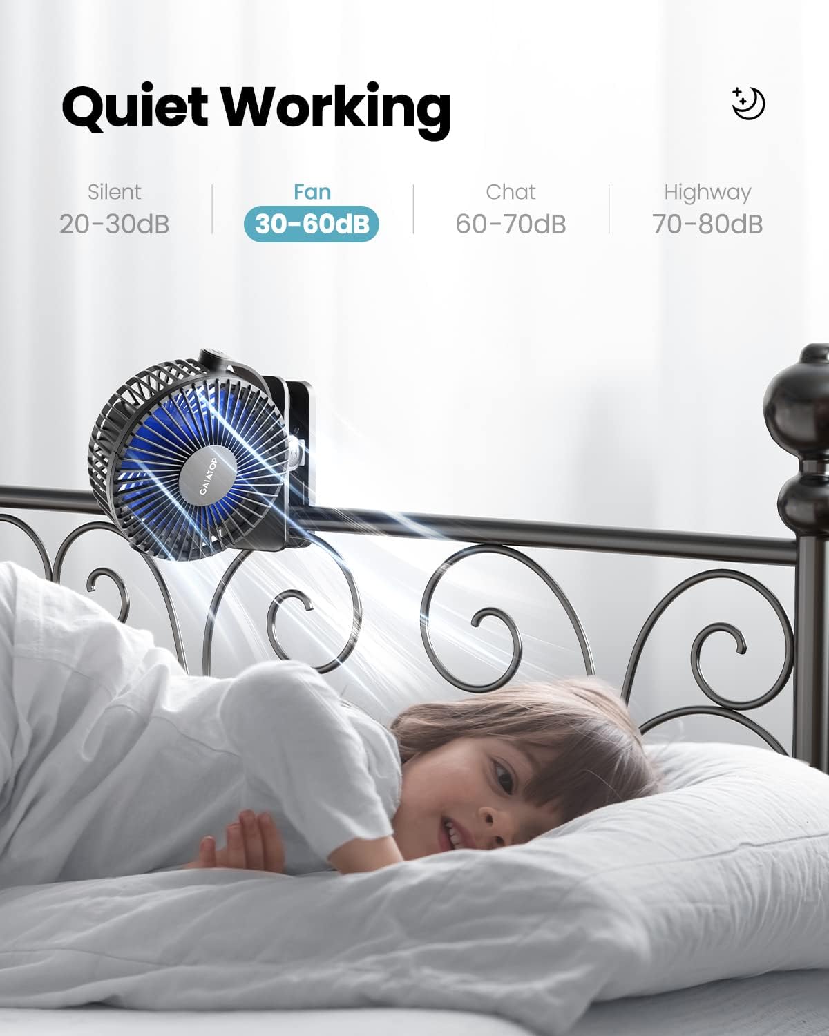 Gaiatop Portable Clip on Fan Battery Operated, Small Powerful 3 Speed 