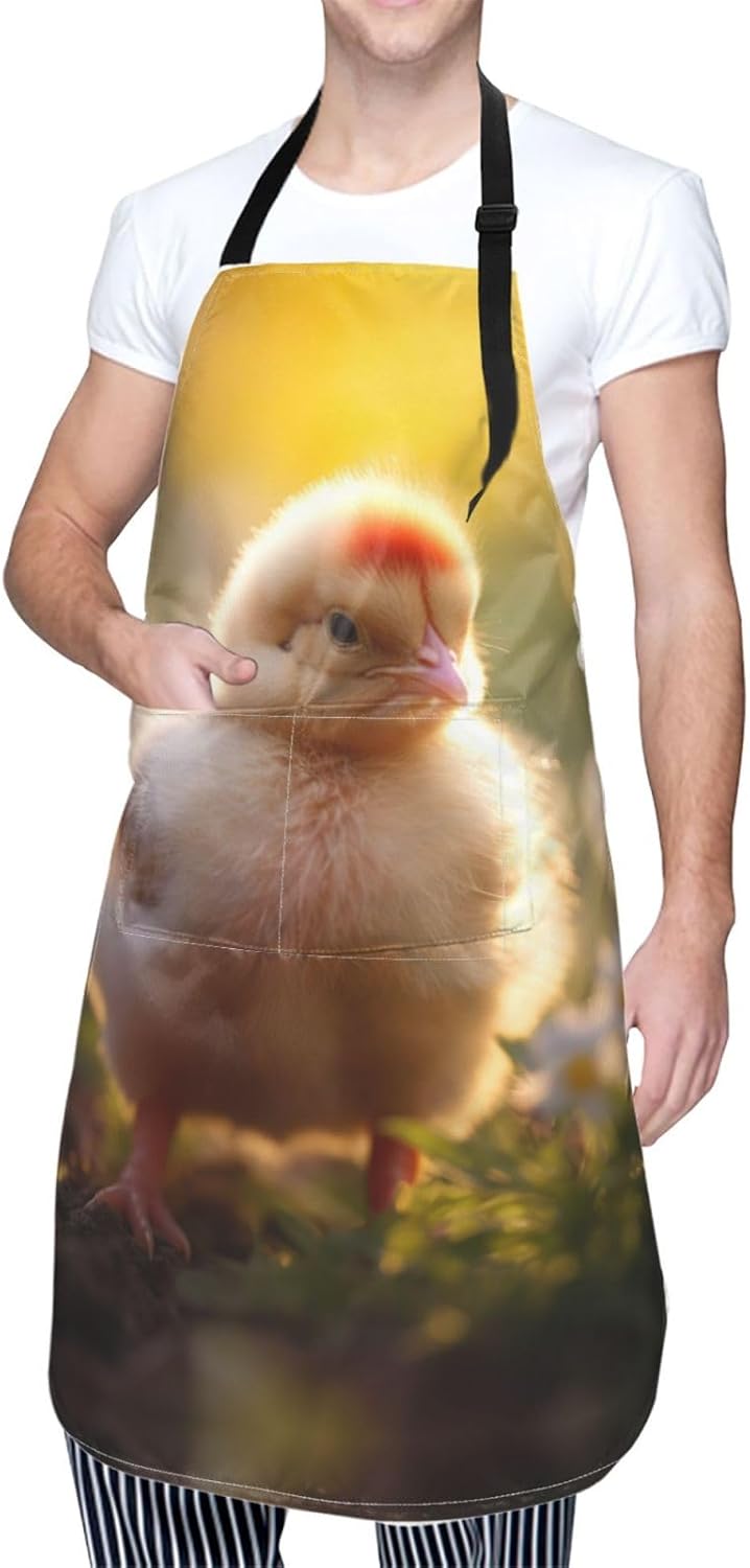 Red Chicken print Waterproof apron with pocket adjustable cooking apron for adult kitchen bibs to bake