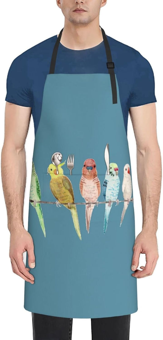 Colorful Parrots On Tree print Waterproof apron with pocket adjustable cooking apron for adult kitchen bibs to bake