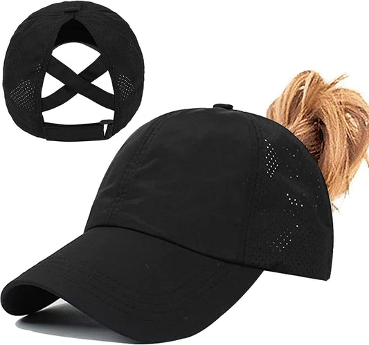Womens Ponytail Hat Baseball Cap, Adjustable Criss Cross Baseball Cap 