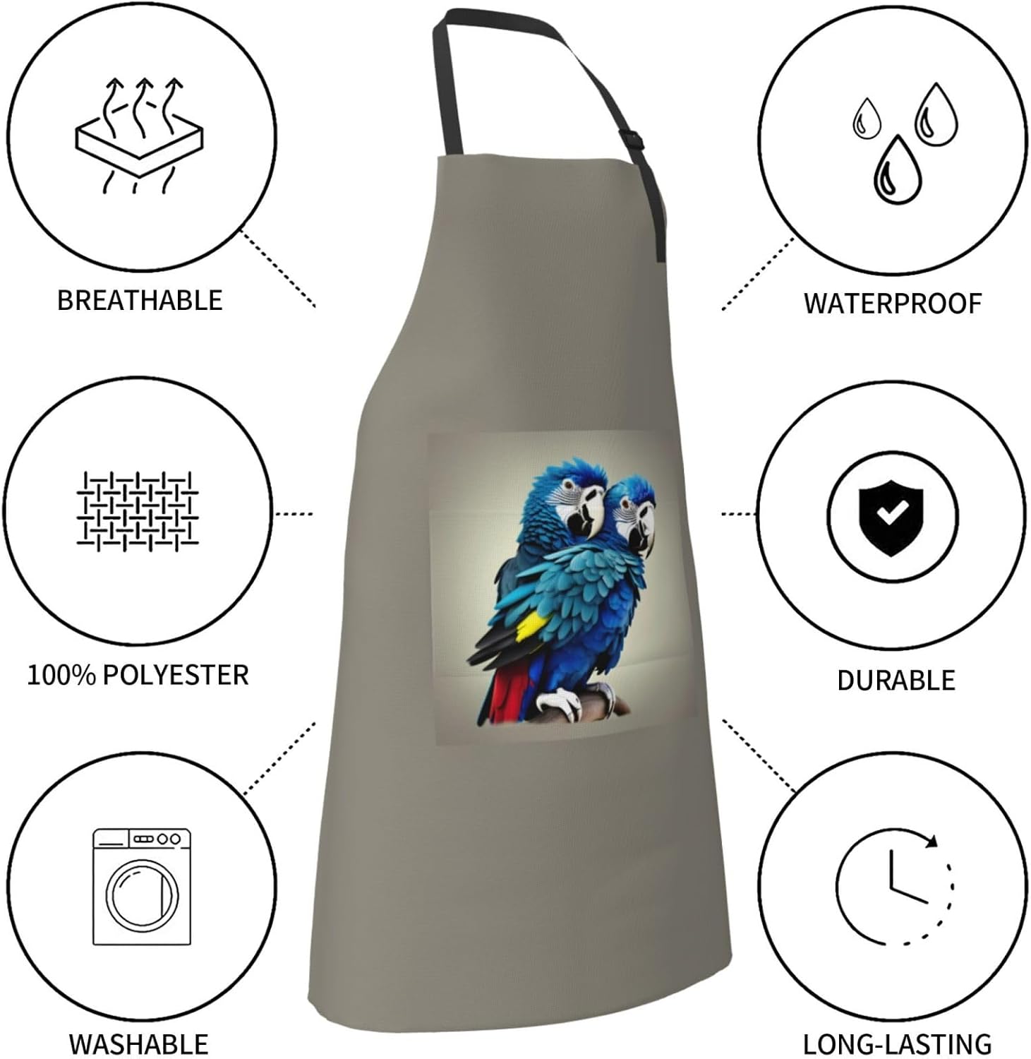Blue Parrot Hugging print Waterproof chef's apron with pocket apron fo