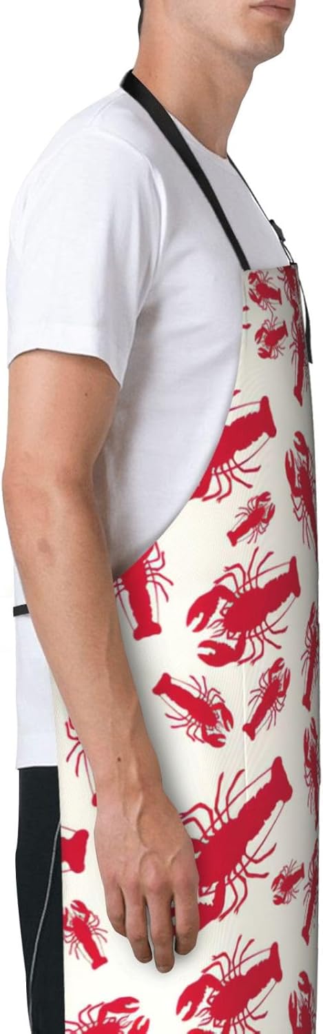 Red Lobster Print 28x33 In Adult Kitchen Apron with Pockets Versatile Chef Smock for Cooking Baking