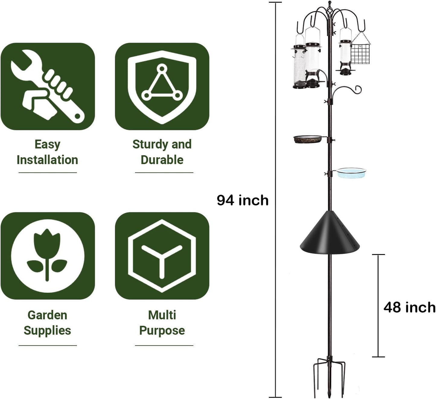 6-Hook Bird Feeding Station Kit Wild Bird Feeder Stand Pole, Multi-Fee
