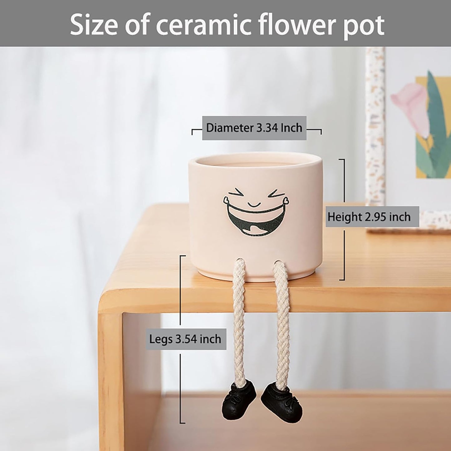 Artificial Succulents Potted Plant, Beige Cute Ceramics Planter with Faux Plants, Small Fake Plants Office Decor for Women Small Plants Pot with Hanging Leg for Shelf Decor