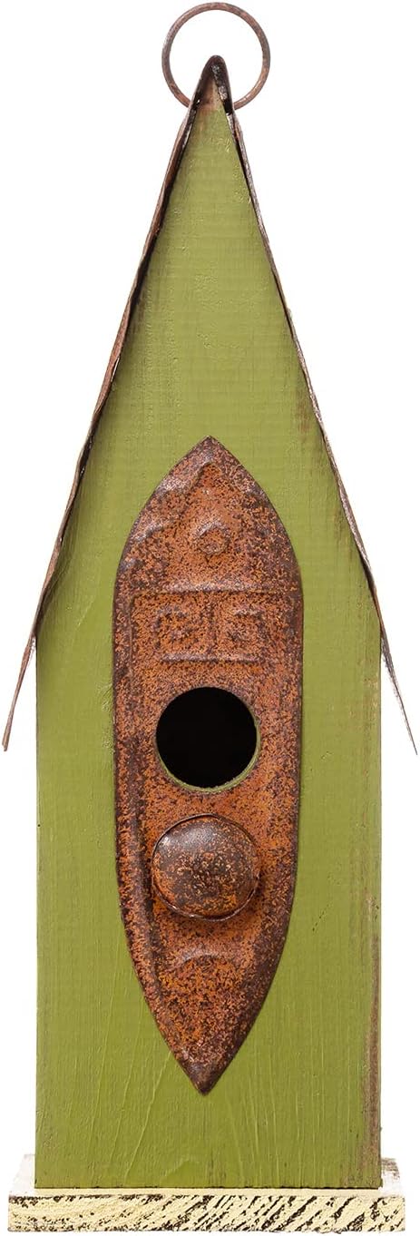 Glitzhome Bird Houses for Outside, 13.25" H Distressed Green Solid Woo