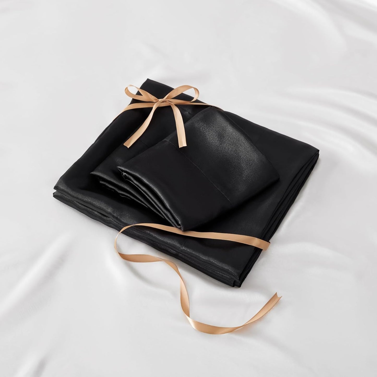 BEDELITE Satin Sheets Queen Size Bed Set, Luxury Soft Black Silky Shee
