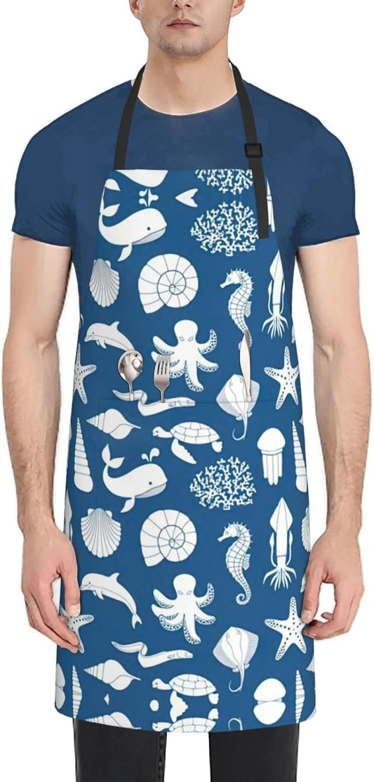 Underwater Marine Life Print Laundry apron 28x33 In Waterproof Kitchen