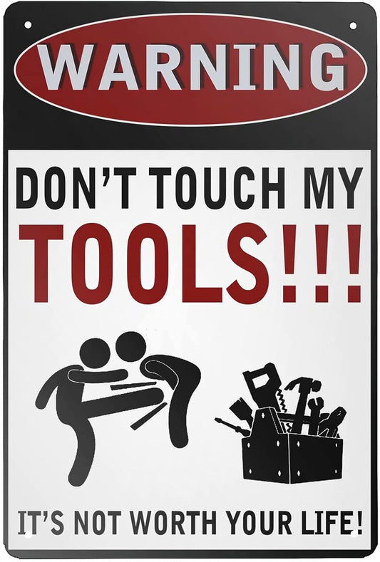 AAROENLYS Retro Tin Sign Warning Do Not Touch My Tools Metal Sign Wall