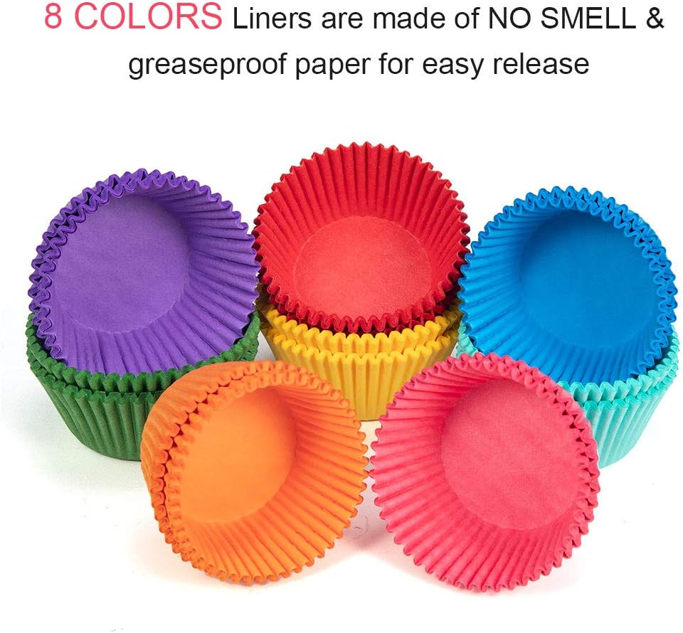 Gifbera Bright Rainbow Standard Cupcake Liners Solid Colorful Paper Ba