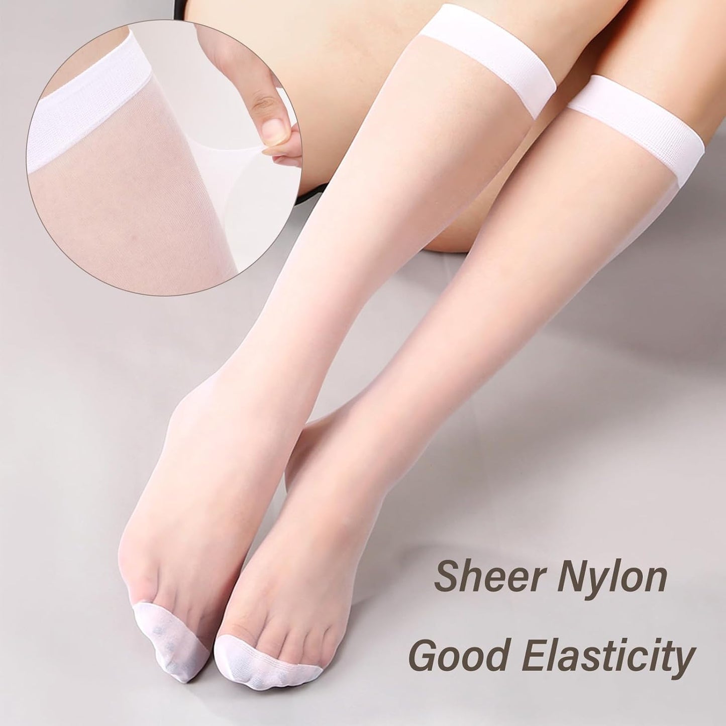 20 Pairs Knee High Stockings Pantyhose with Reinforced Nylon Toe Sheer