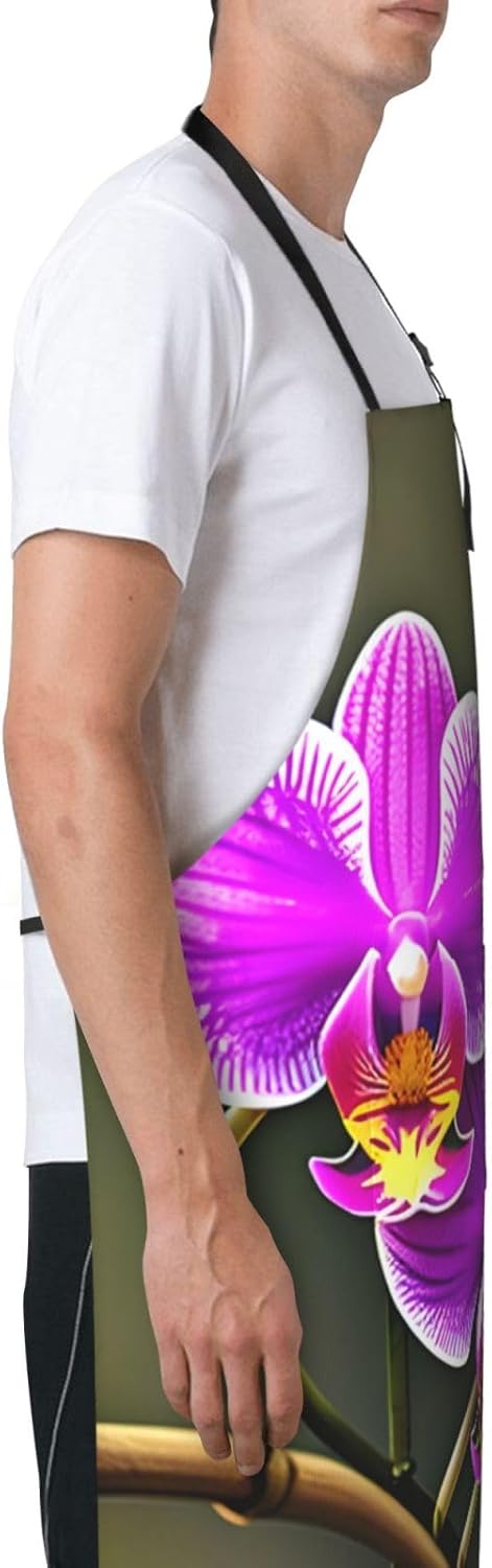 Orchid Flower print Waterproof apron with pocket adjustable cooking apron for adult kitchen bibs to bake
