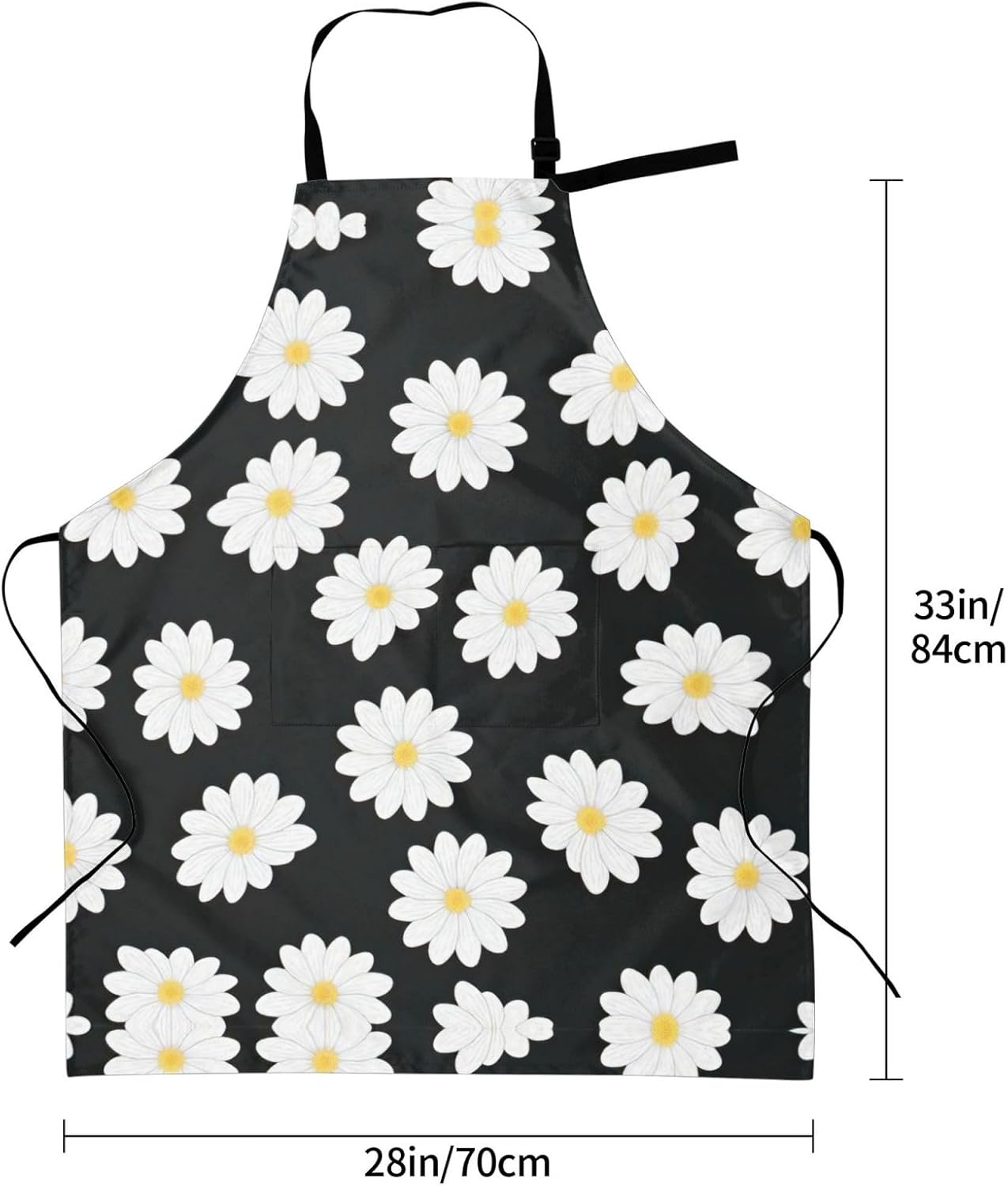 White Daisy 2 Print Laundry apron 28x33 In Waterproof Kitchen Apron with Pockets for Cooking Baking