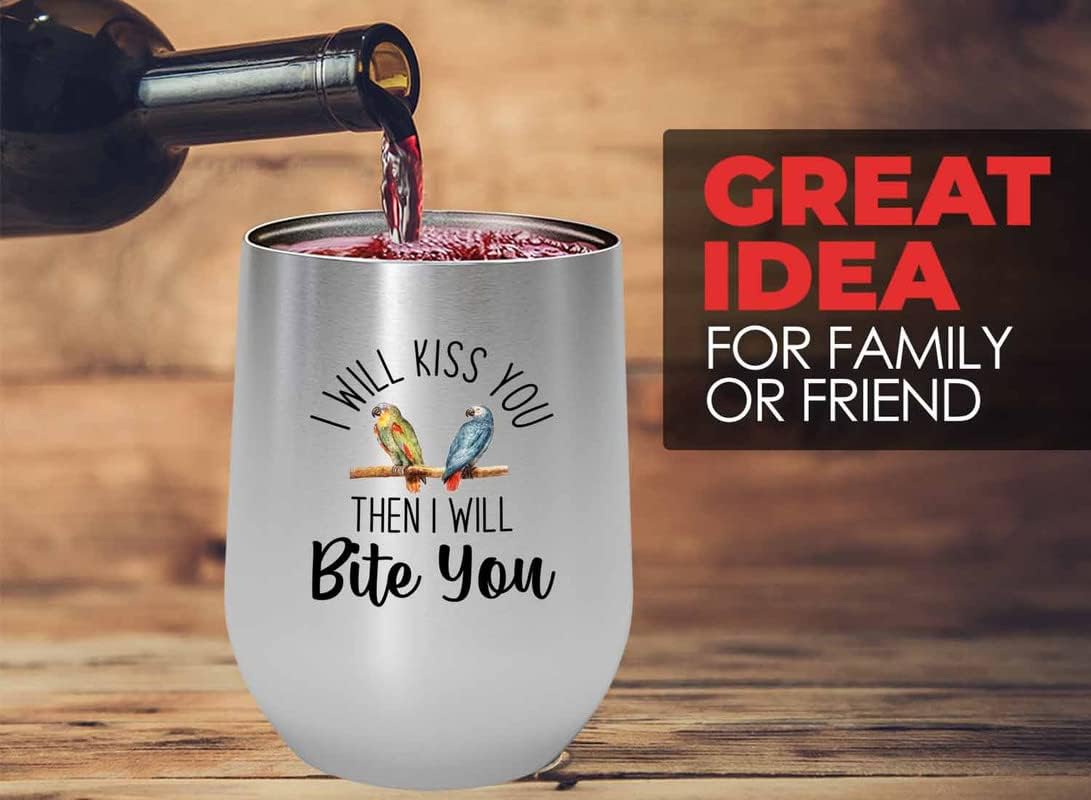 Bird Lover Silver Edition Wine Tumbler 12oz - Kiss then bite you - Hum