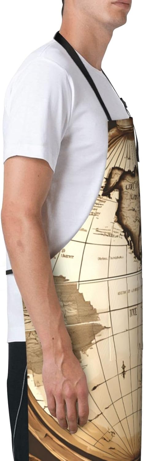 YANYU Ancient Map World Globe Print 28x33 In Kitchen Apron Stylish Chef Apron with Pockets for Cooking Baking Painting