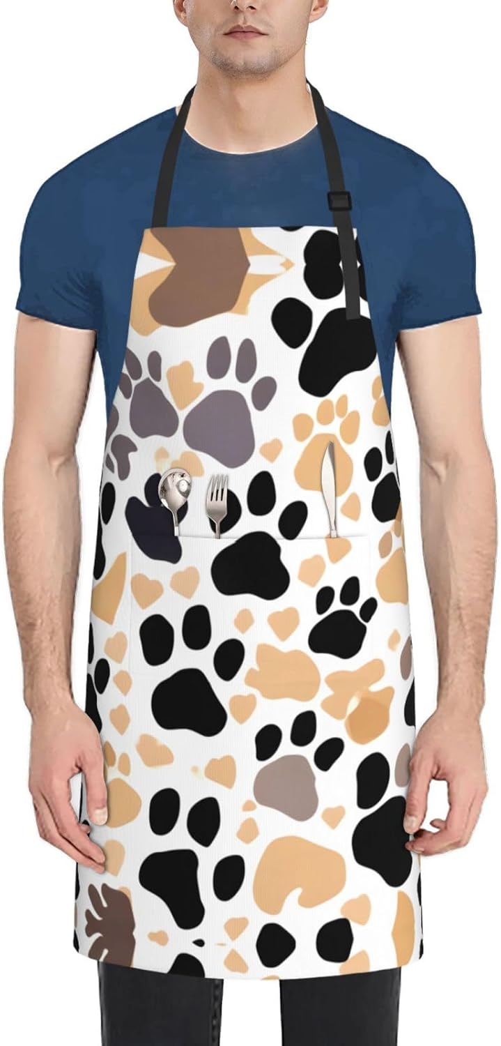Cute Dog Paw Prints Print Laundry apron 28x33 In Waterproof Kitchen Apron with Pockets for Cooking Baking