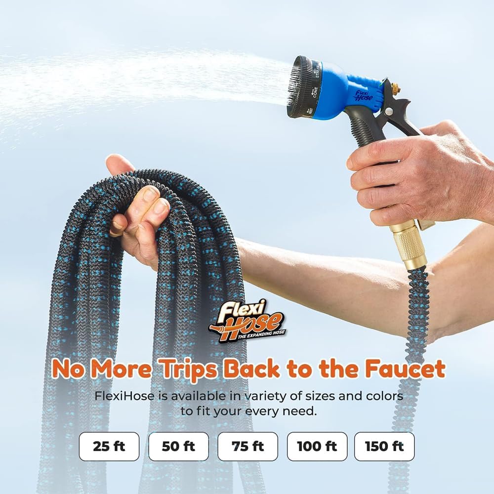 Flexi Hose Expandable Garden Hose with 8 Function Nozzle, 50FT - Light