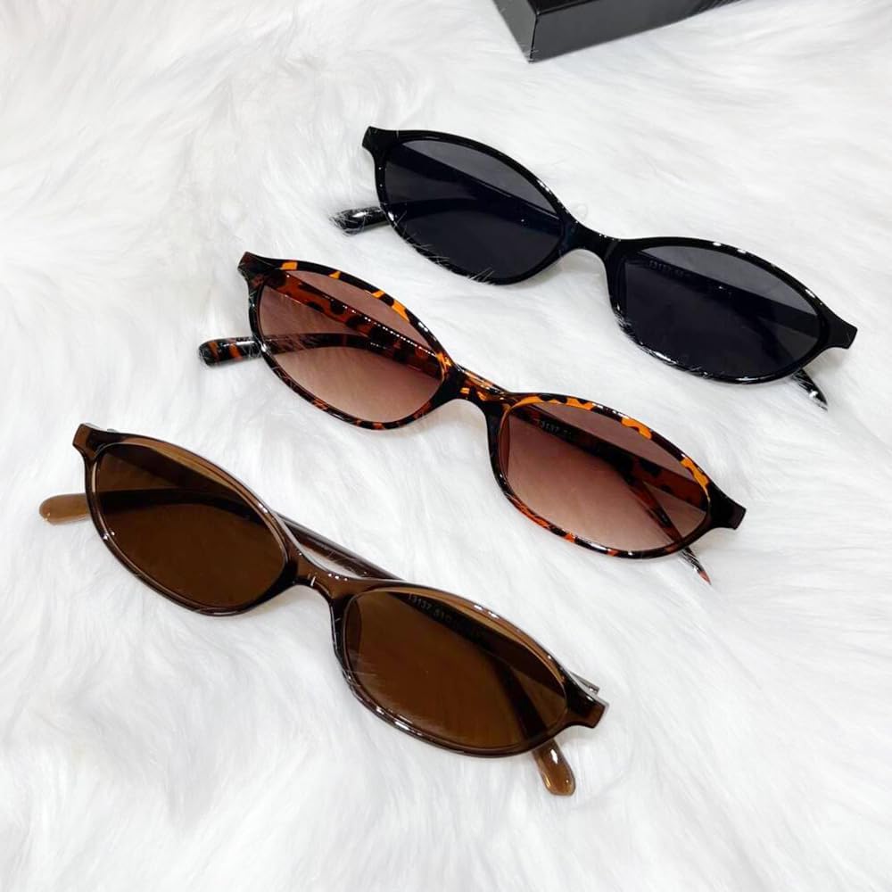 KUGUAOK Retro Oval Sunglasses for Women 90s Design Small Cat Eye Sun G