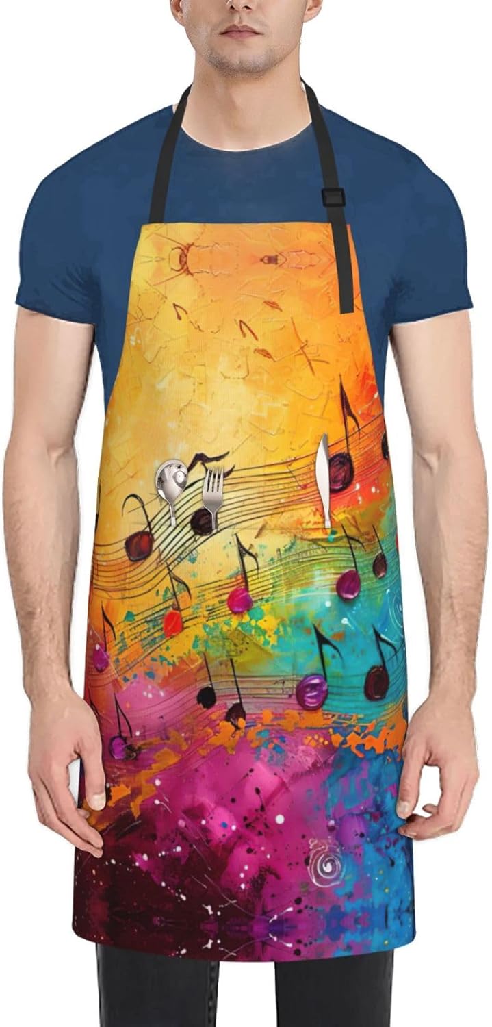 Colorful Music Notes print Waterproof chef's apron with pocket apron f