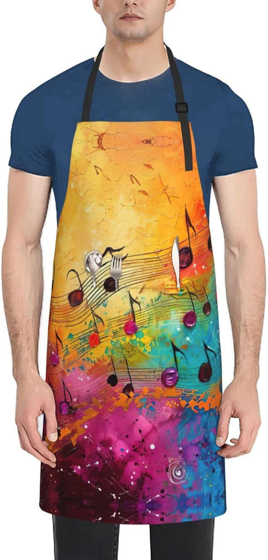 Colorful Music Notes print Waterproof chef's apron with pocket apron f